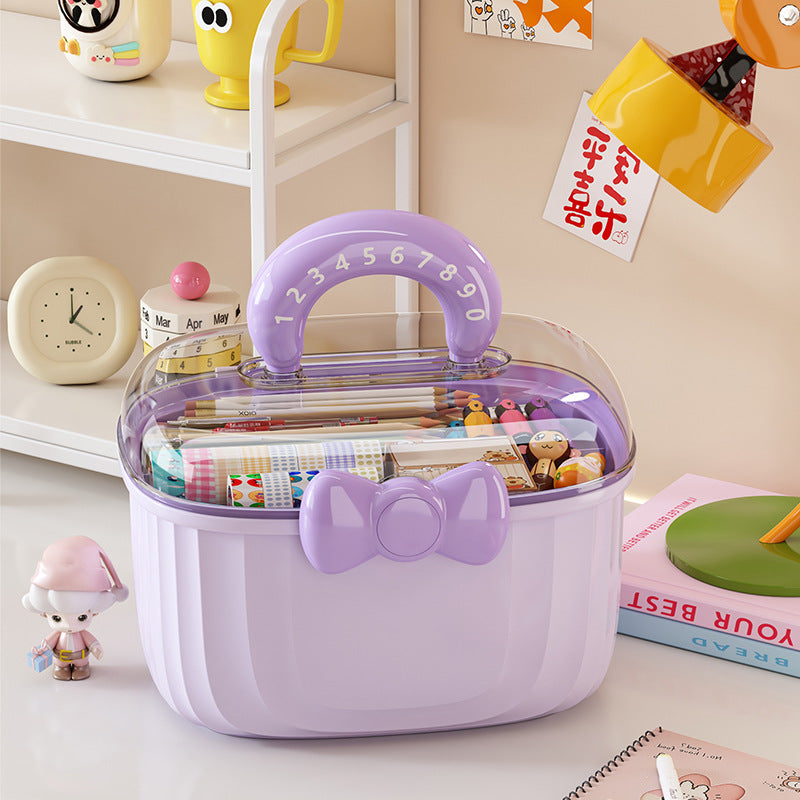Cute Storage Box with Handle and Bow – Multi-Purpose Organizer Case for Kids Accessories, Toys & Hair Clips
