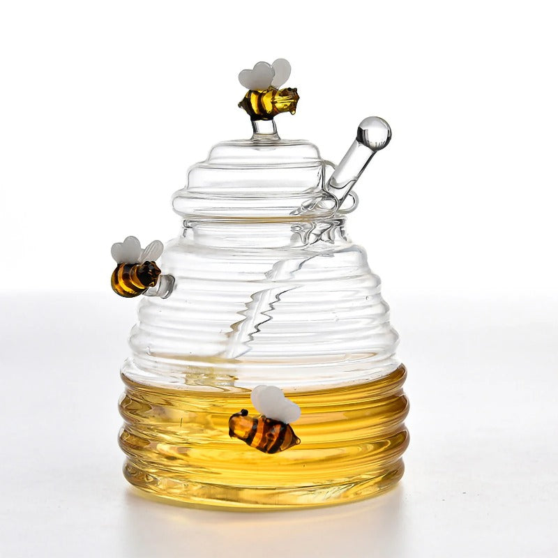 Bee Hive Glass Honey Jar With Dipper