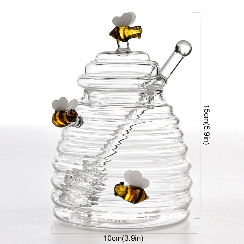Bee Hive Glass Honey Jar With Dipper