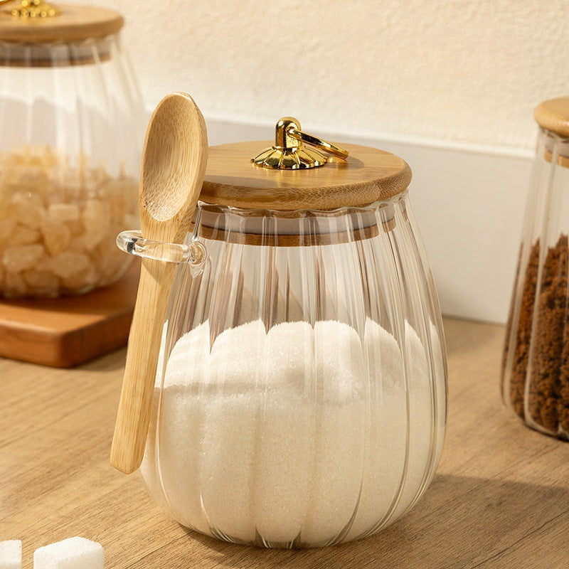 Glass Storage Jar Set with Bamboo Lids & Spoons – Sugar, Coffee & Spice Containers