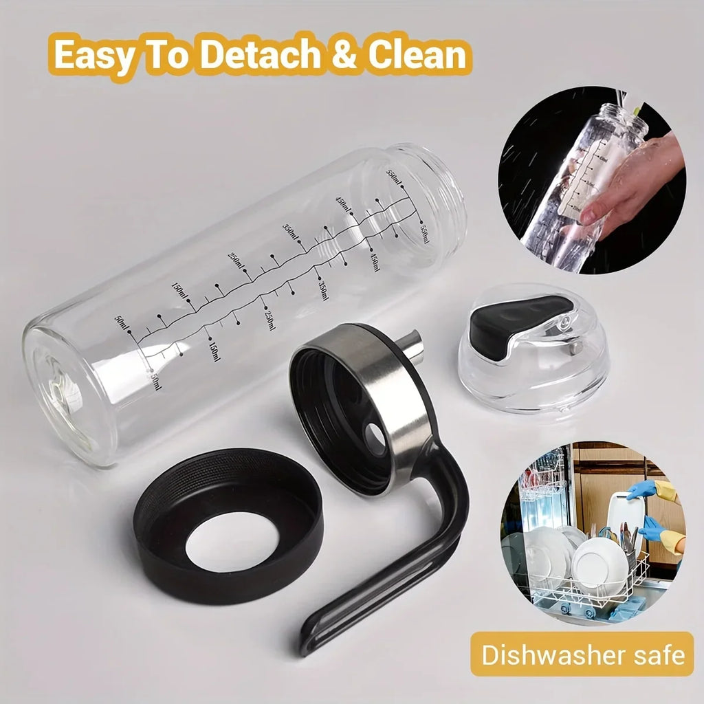 Transparent Oil Dispenser Bottle with Handle – Leakproof Glass Olive Oil & Vinegar Container with Measurement Markings for Kitchen Use