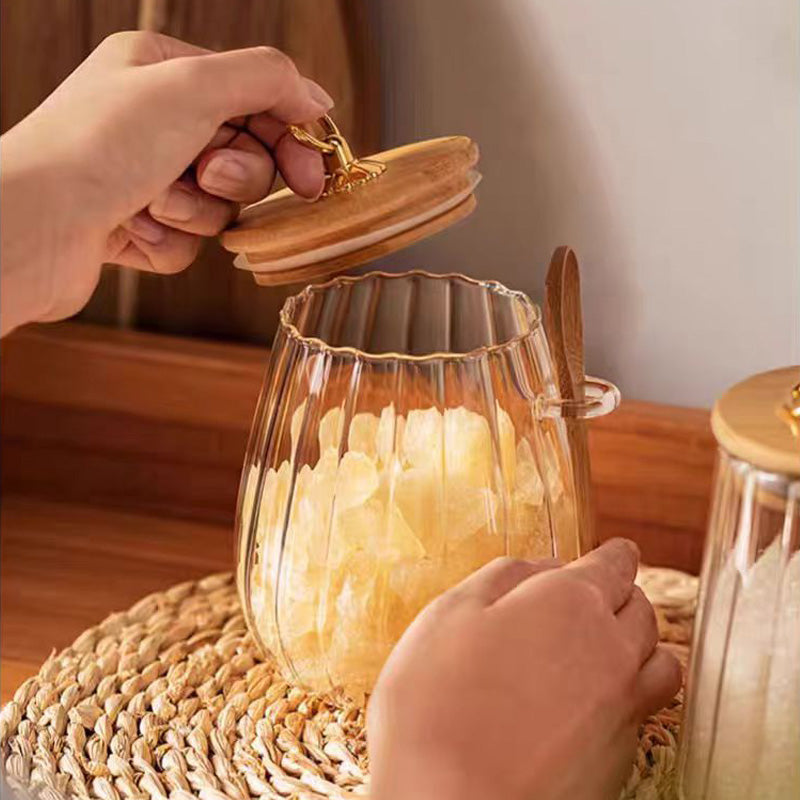Glass Storage Jar Set with Bamboo Lids & Spoons – Sugar, Coffee & Spice Containers