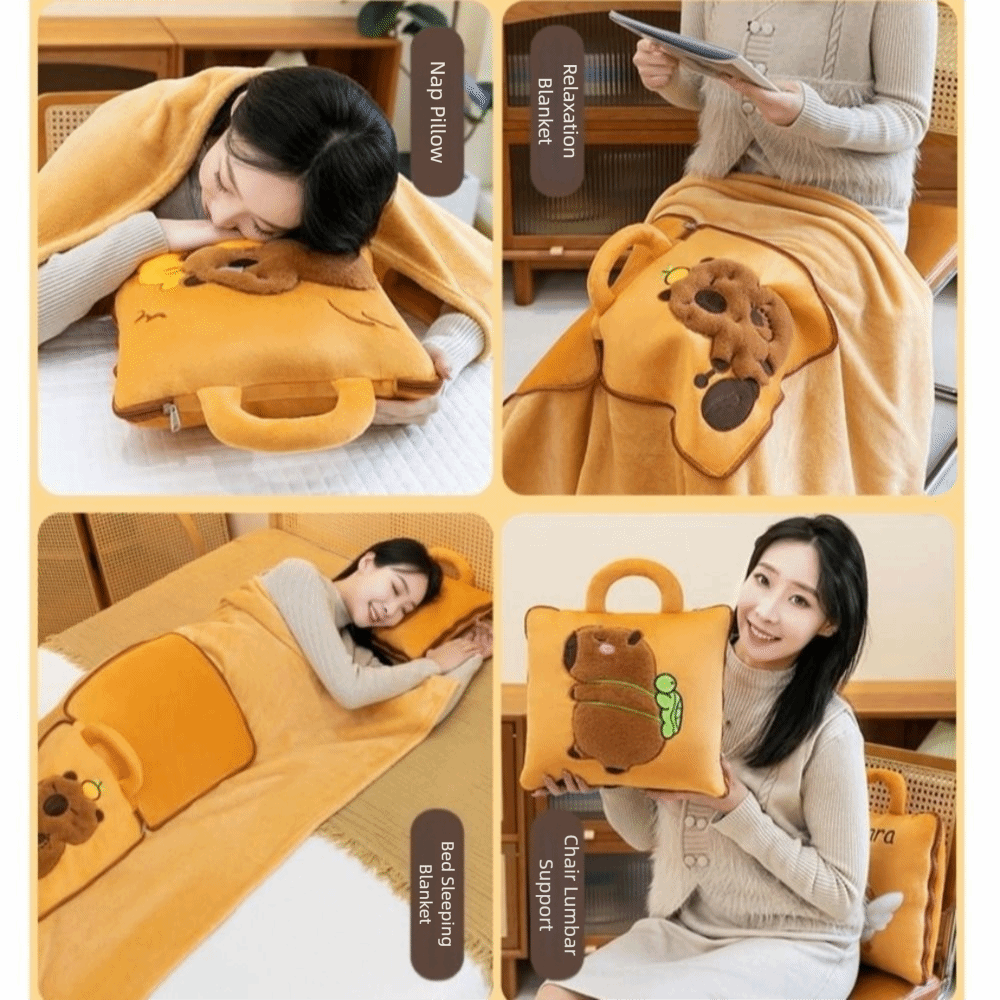 3-in-1 Cartoon Cushion Blanket – Plush Pillow & Travel Blanket
