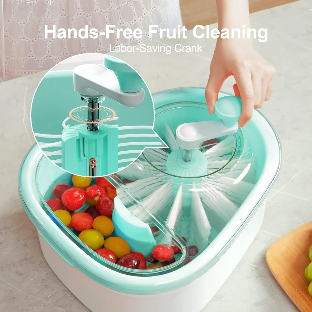 Hands-Free Fruit and Vegetable Washer with Manual Crank – Automatic Spin Cleaning Bowl for Kitchen