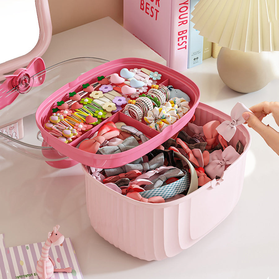 Cute Storage Box with Handle and Bow – Multi-Purpose Organizer Case for Kids Accessories, Toys & Hair Clips