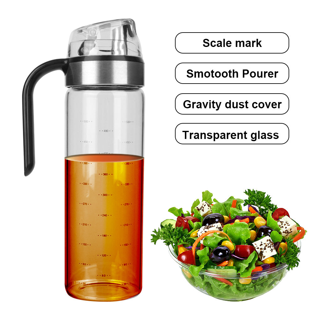 Transparent Oil Dispenser Bottle with Handle – Leakproof Glass Olive Oil & Vinegar Container with Measurement Markings for Kitchen Use