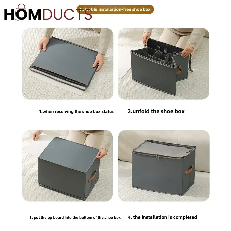 12-Grid Foldable Shoe Storage Box with Transparent Lid & Handles – Space-Saving Organizer for Sneakers, Heels & Sandals