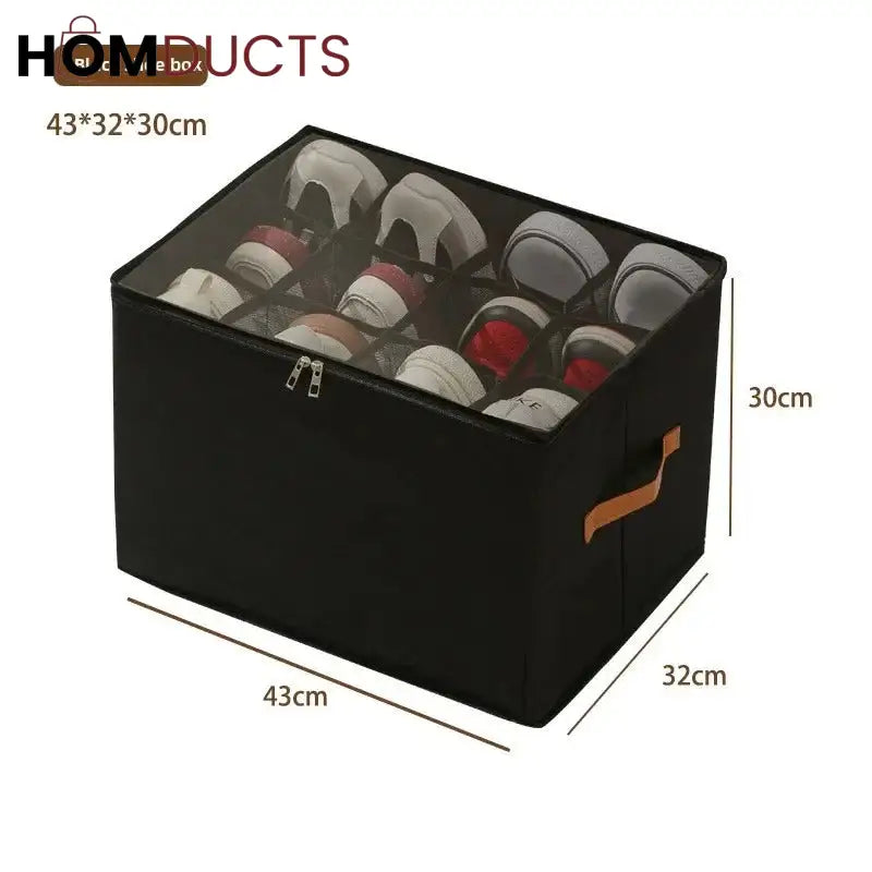 12-Grid Foldable Shoe Storage Box with Transparent Lid & Handles – Space-Saving Organizer for Sneakers, Heels & Sandals