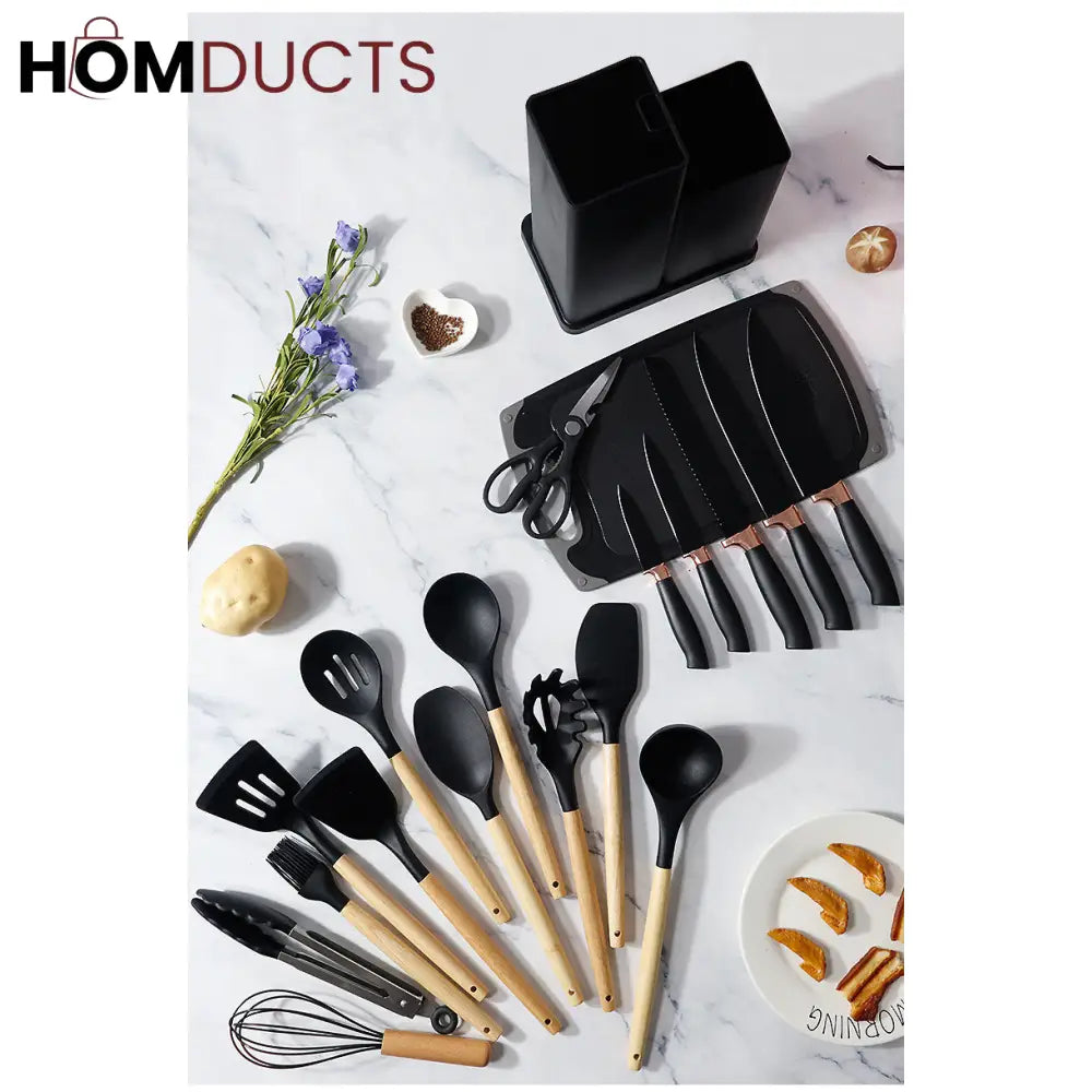 19Pcs Kitchen Utensils With Knife Set