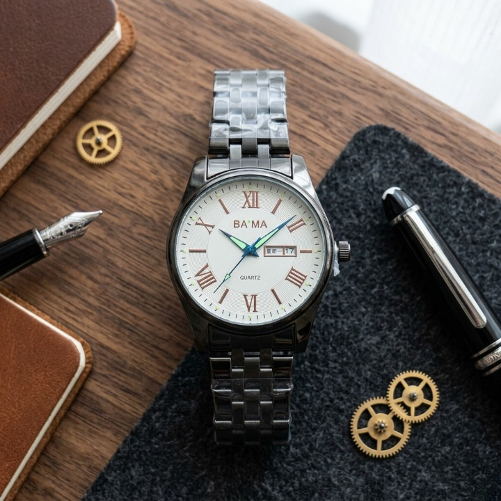 Baima Quartz Stainless Steel Wristwatch With Roman Numerals And Day Date Display | Black With Black Dial