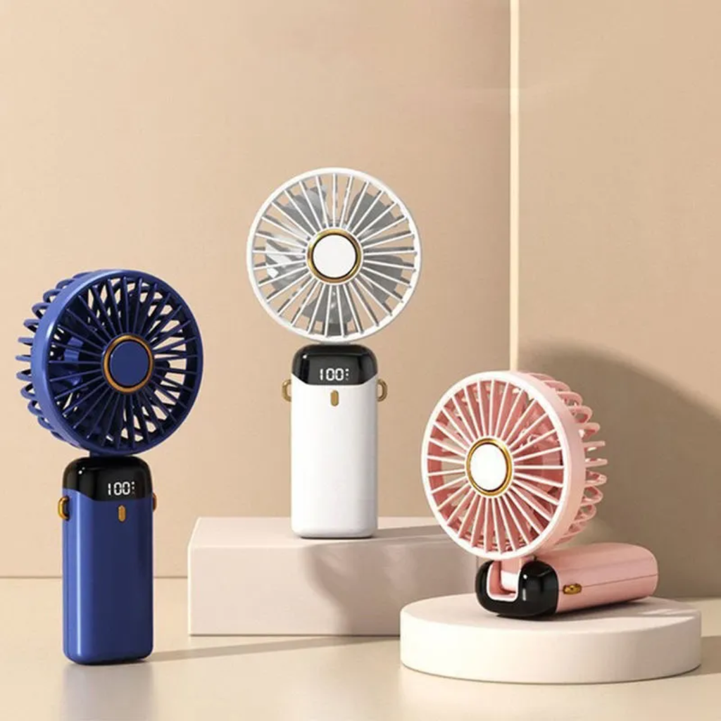 Portable Rechargeable Mini Hand Fan with LED Display, 5 Speed Modes – Handy Cooling Fan for Kids, School & Outdoor Use