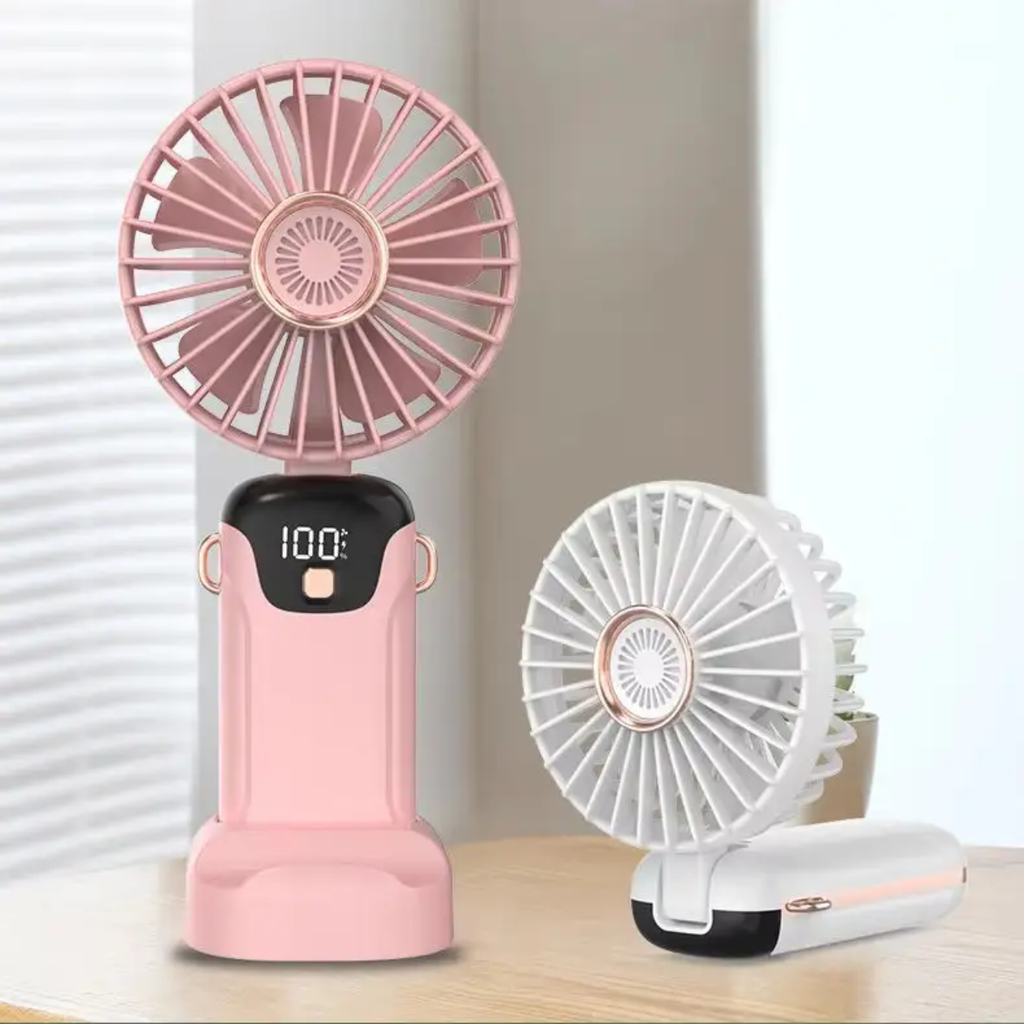Portable Rechargeable Mini Hand Fan with LED Display, 5 Speed Modes – Handy Cooling Fan for Kids, School & Outdoor Use