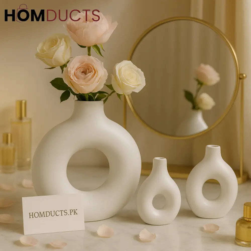 3-Piece Fiber Donut Vase Set – Large, Medium & Small Modern Decorative Vases