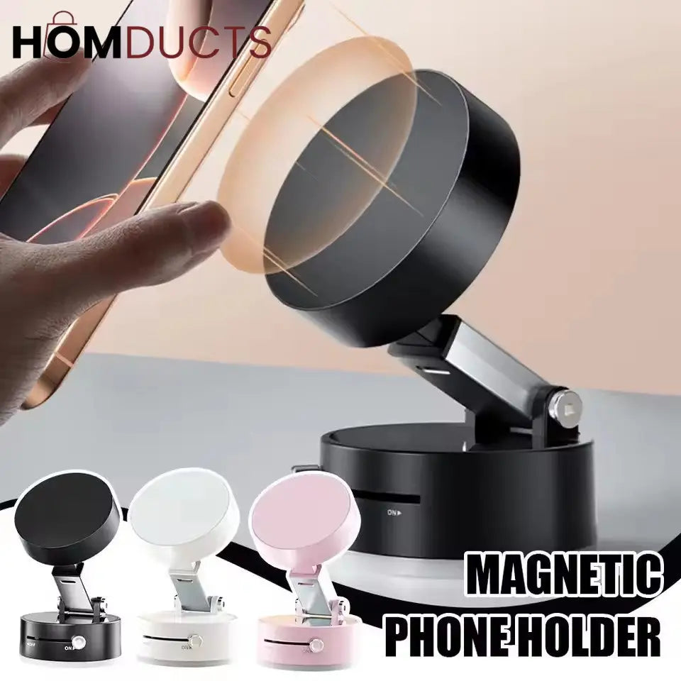 360° Magnetic Phone Holder with Auto-Tracking Rotation – Strong Magnetic Suction Mount for Desk & Tabletop Use