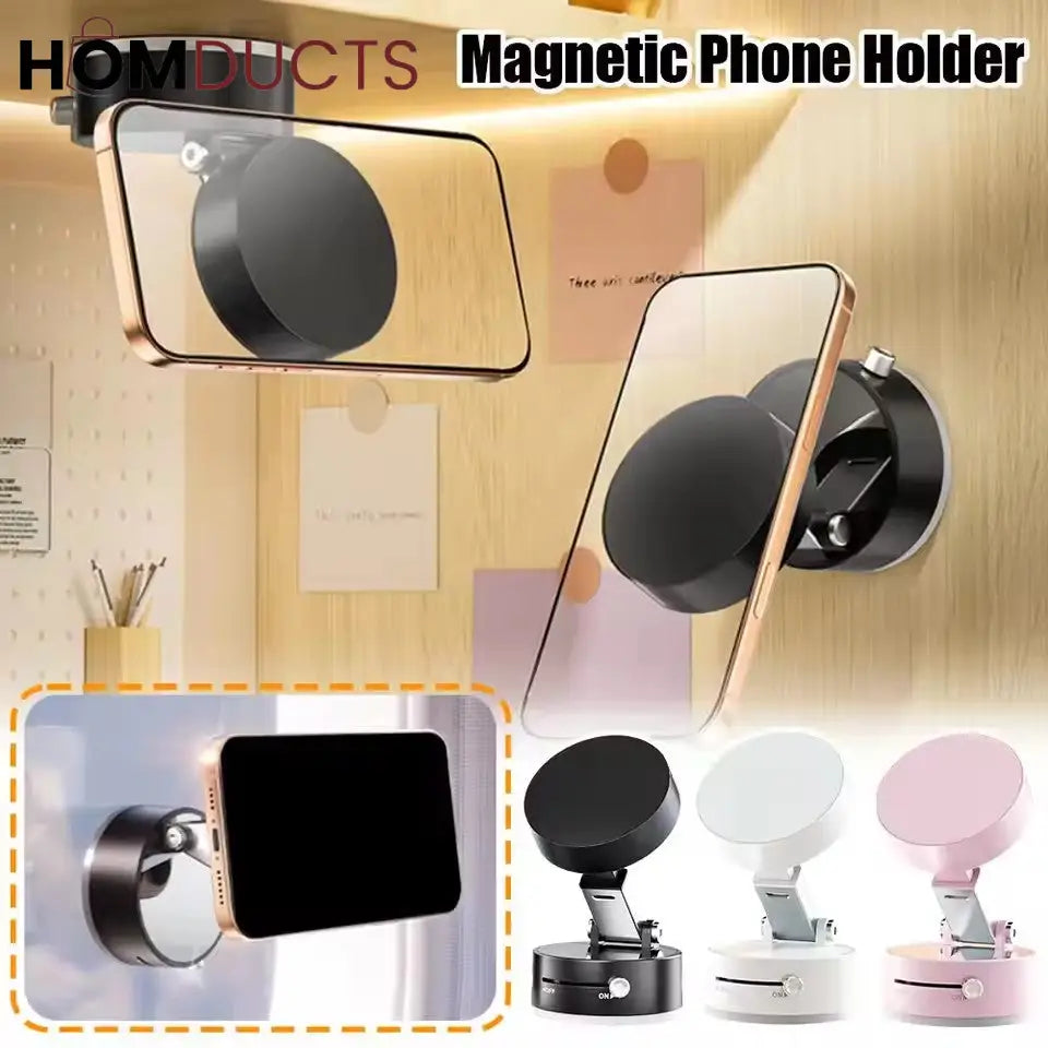 360° Magnetic Phone Holder with Auto-Tracking Rotation – Strong Magnetic Suction Mount for Desk & Tabletop Use