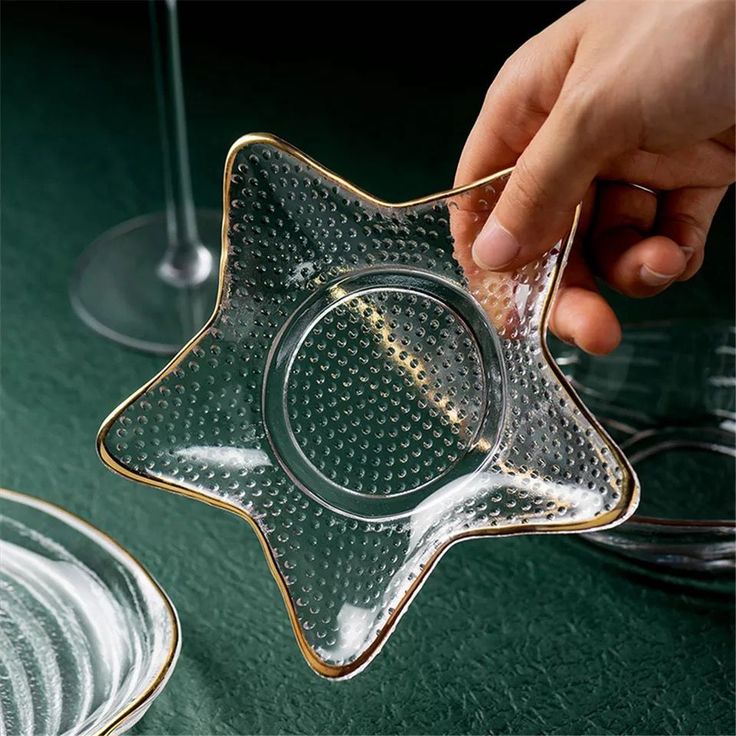 Gold-Trimmed Glass Star-Shaped Serving Dishes Set 8pcs