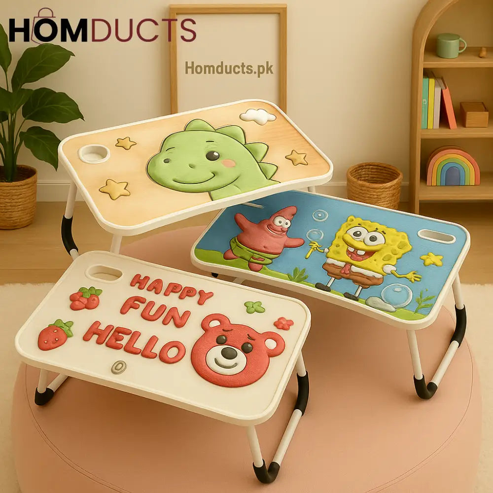 3D Cartoon Folding Kids Study Table – Adjustable Lap Desk for Drawing, Writing & Homework