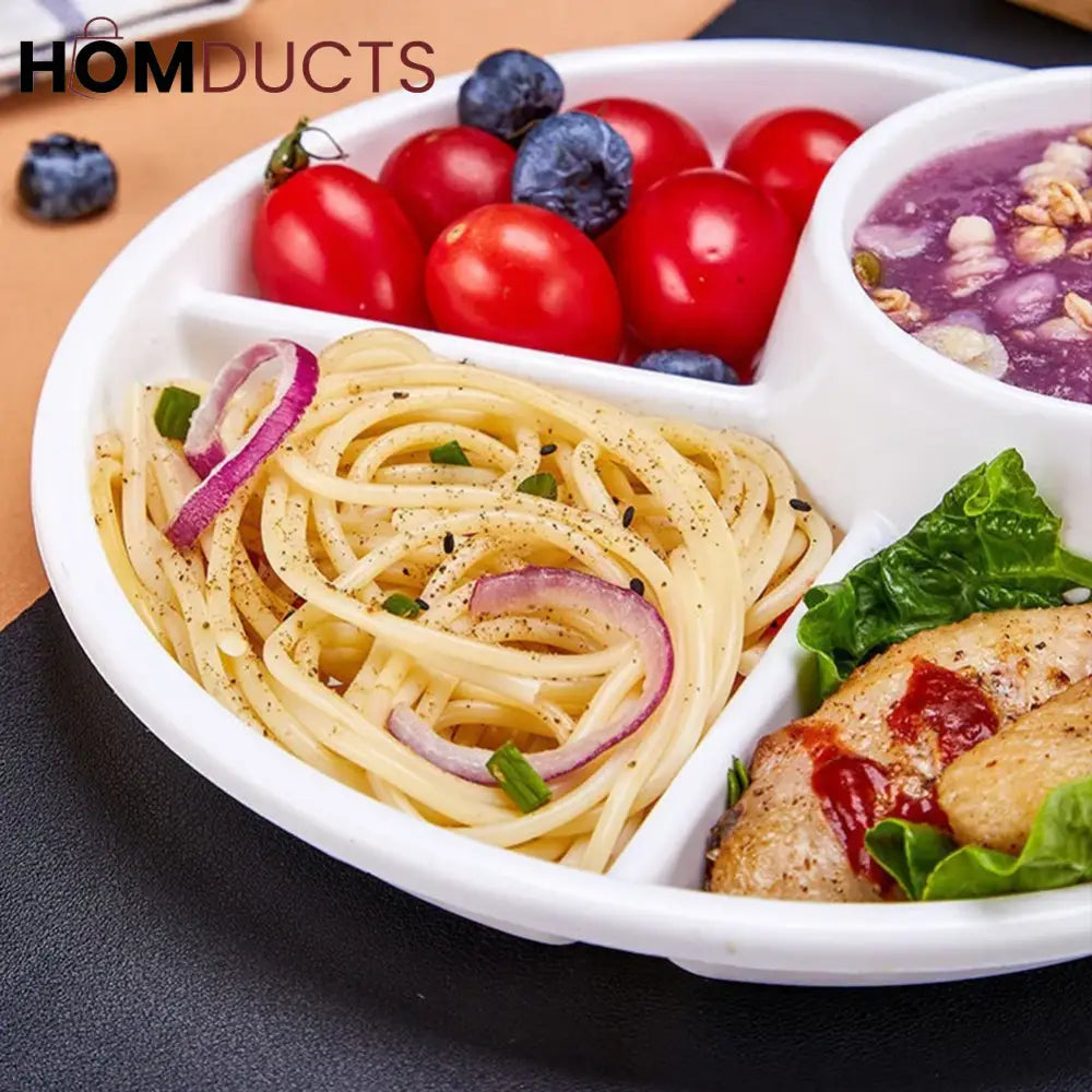 4 Compartment Round Plastic Dinner Plate With Fork Spoon Microwave safe