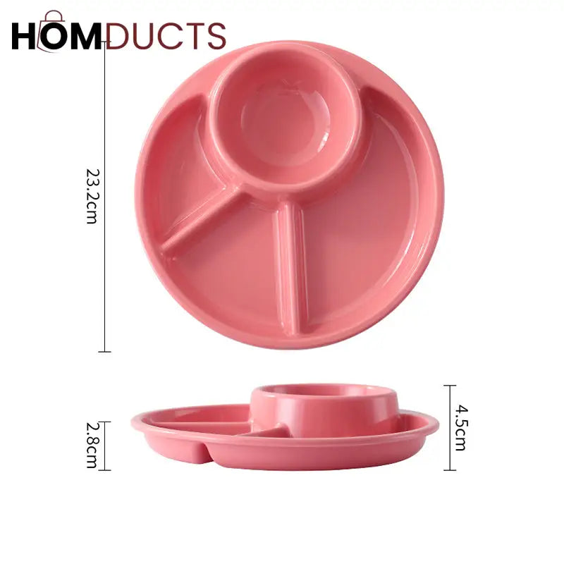 4 Compartment Round Plastic Dinner Plate With Fork Spoon Microwave safe