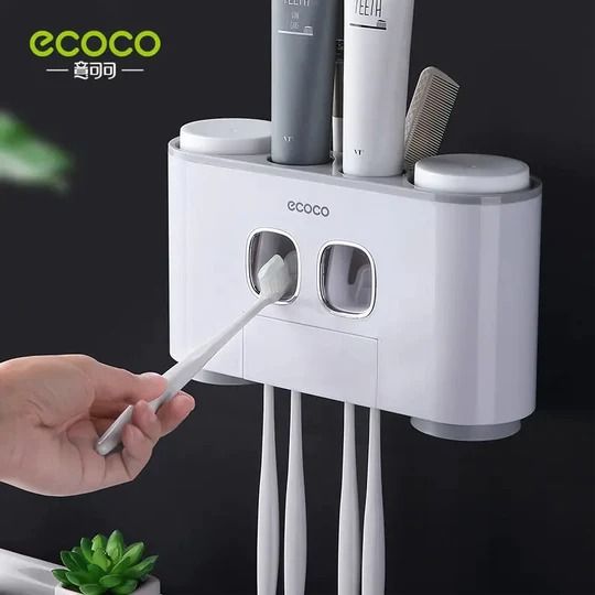 Wall Mounted Ecoco Toothpaste Dispenser and Toothbrush Holder – Automatic Bathroom Organizer Set