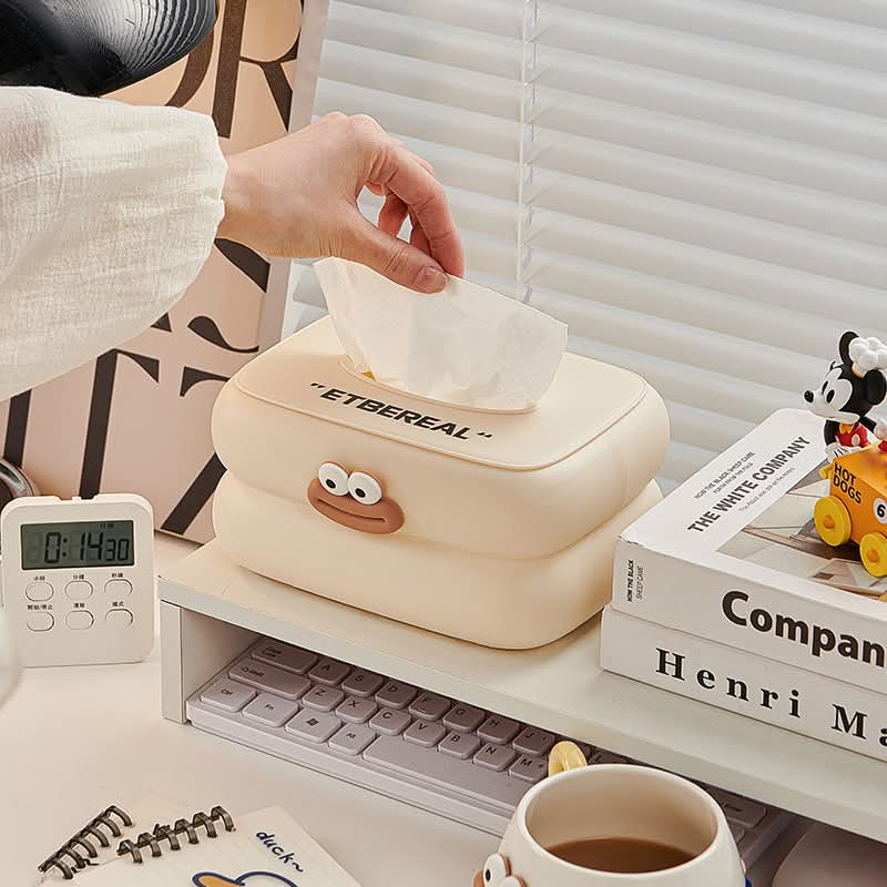 Cute Cartoon Tissue Box Holder – Smiley Face Desktop Napkin Dispenser