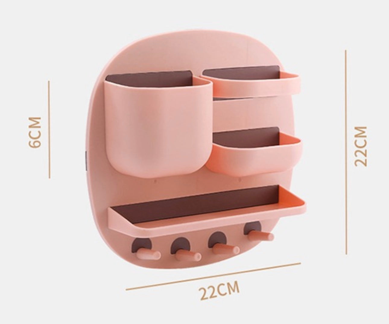 Wall-Mounted Multi-Section Bathroom Organizer Rack – Self-Adhesive Storage Shelf with Hooks for Toiletries & Accessories