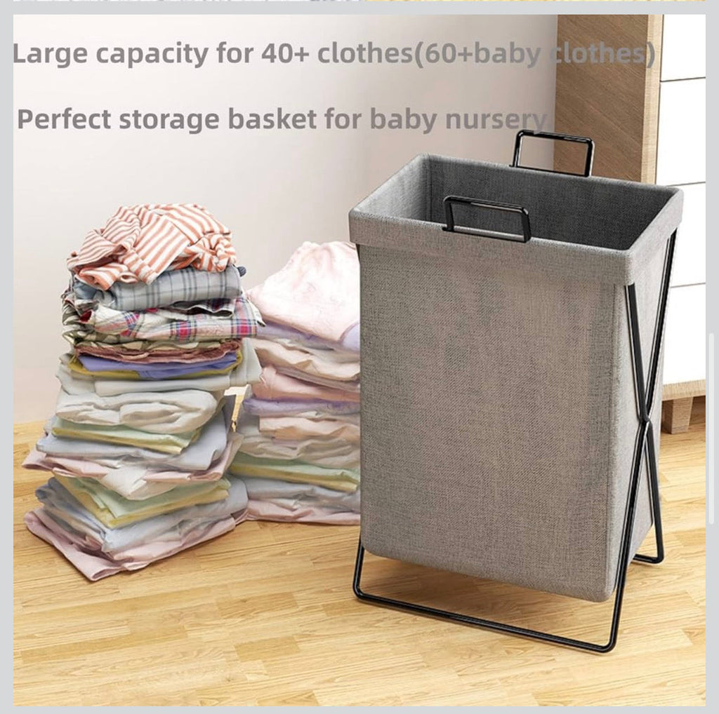Foldable Fabric Laundry Basket with Metal Frame – Modern Clothes Storage Hamper