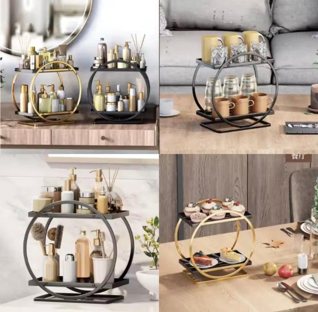 Luxury 2-Tier Round Spice & Condiment Rack – Black Metal Kitchen Organizer Stand