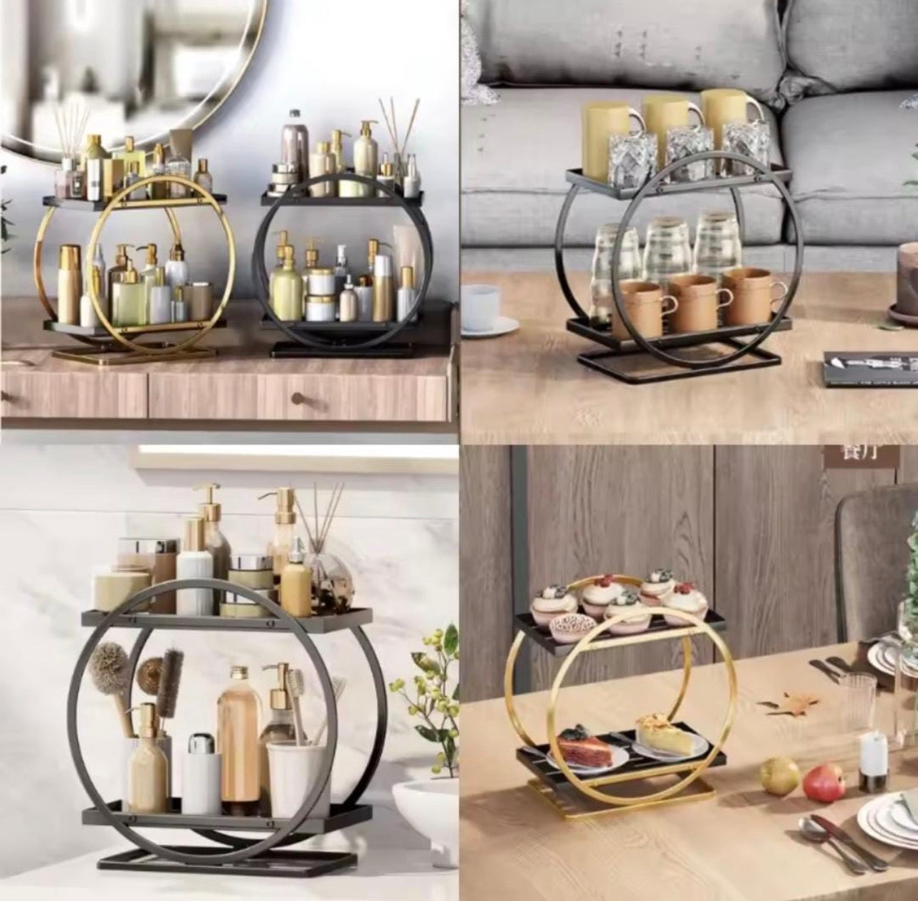 Luxury 2-Tier Round Spice & Condiment Rack – Black Metal Kitchen Organizer Stand