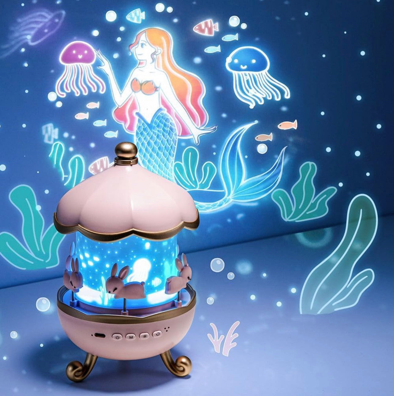 Cute Bunny Carousel Night Lamp – Soft LED Nursery Light, Rotating Rabbit Lamp for Kids & Home Décor