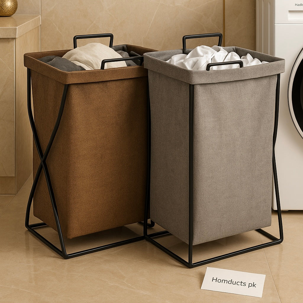 Foldable Fabric Laundry Basket with Metal Frame – Modern Clothes Storage Hamper
