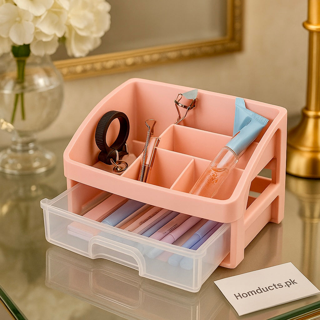 Premium 1-Layer Home & Desk Organizer with Drawer – Multipurpose Storage Box
