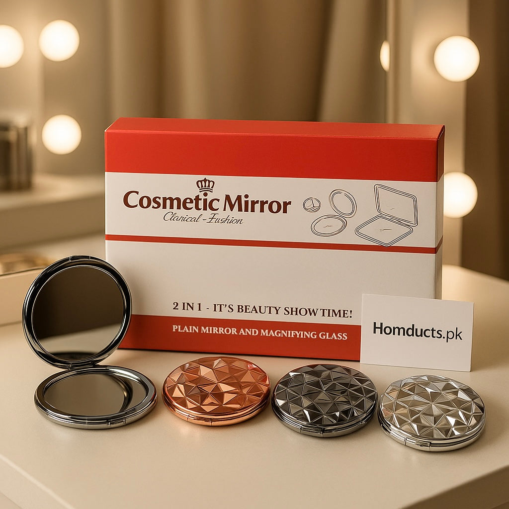 Diamond Cut Portable Cosmetic Mirror – 2-in-1 Magnifying & Plain Glass