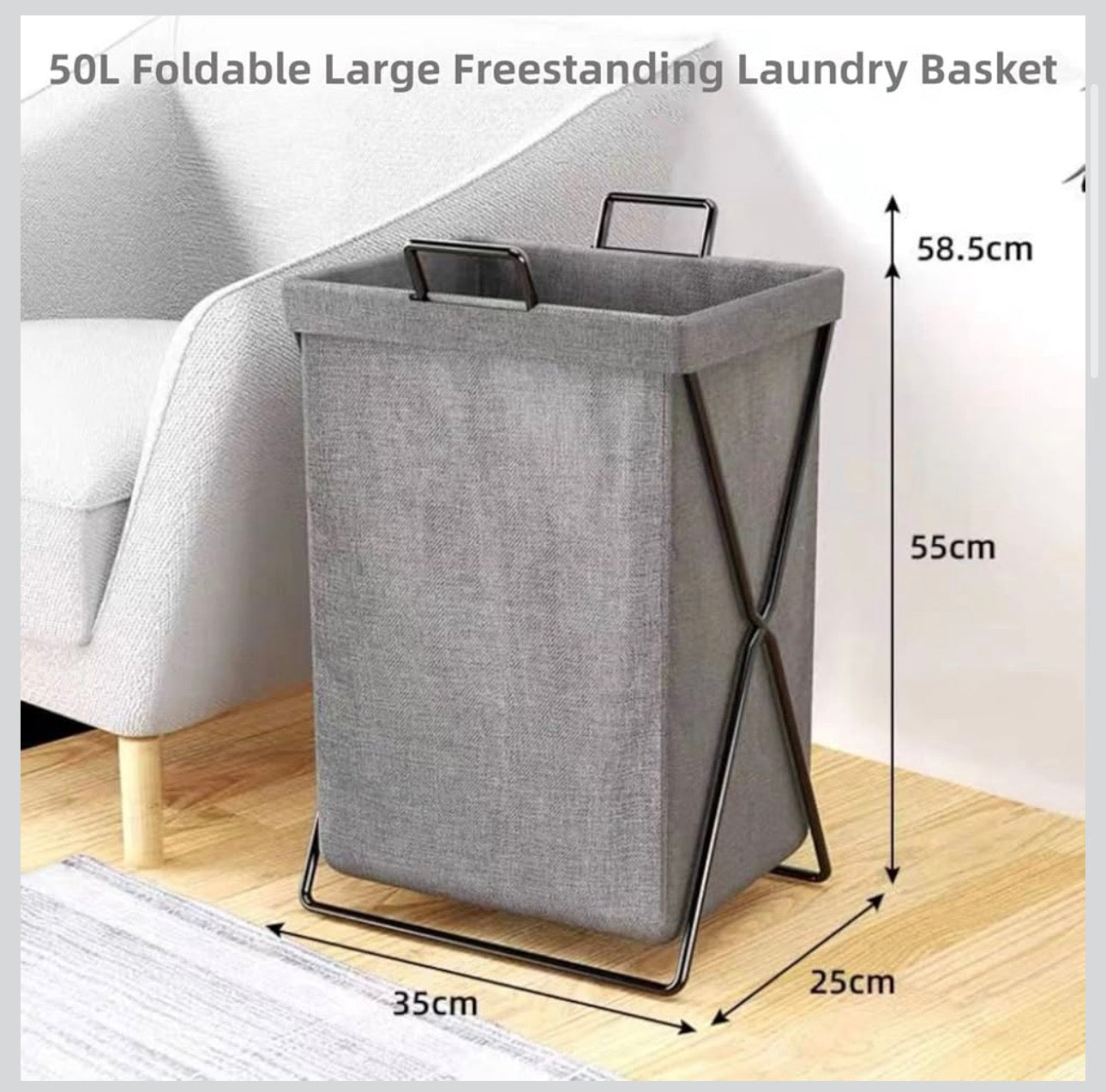 Foldable Fabric Laundry Basket with Metal Frame – Modern Clothes Storage Hamper