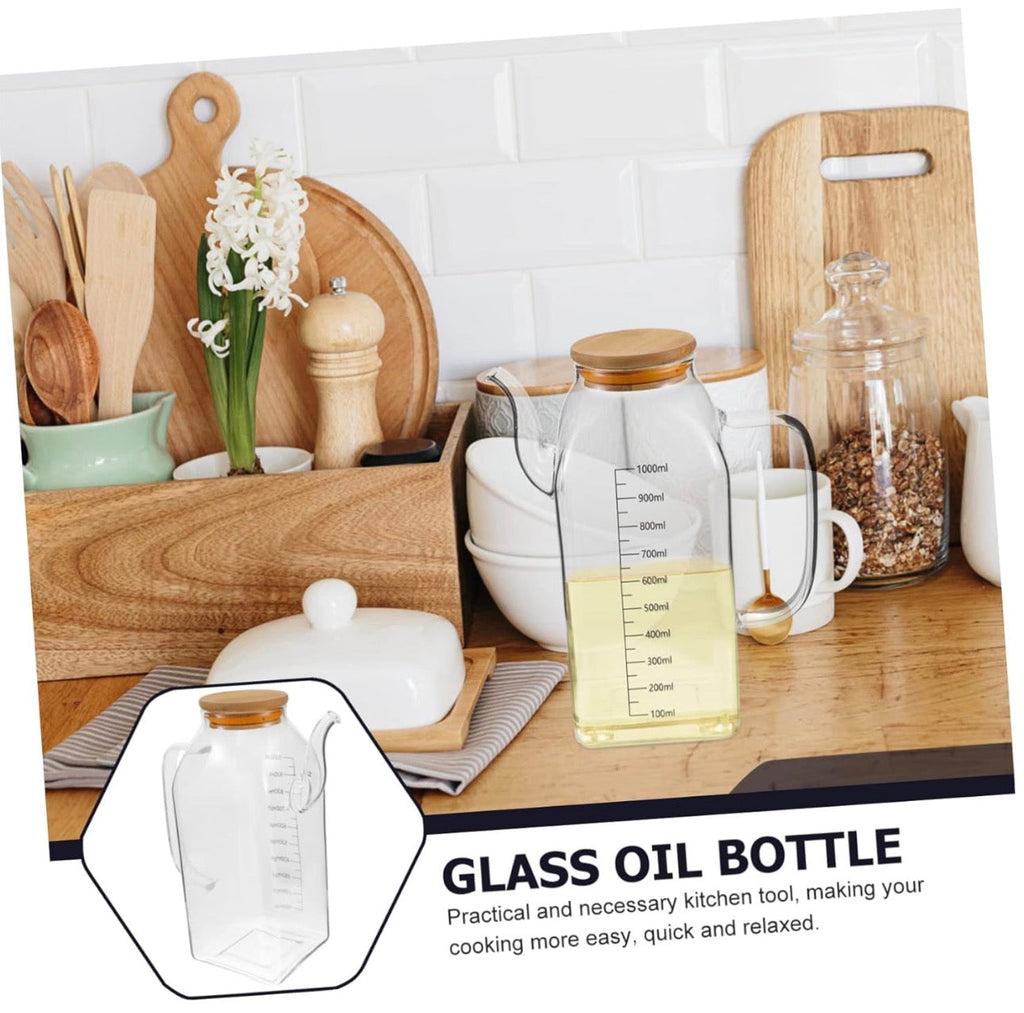 Luxury Glass Oil Dispenser with Wooden Lid – 1000ml (33.8oz) Premium Kitchen Container