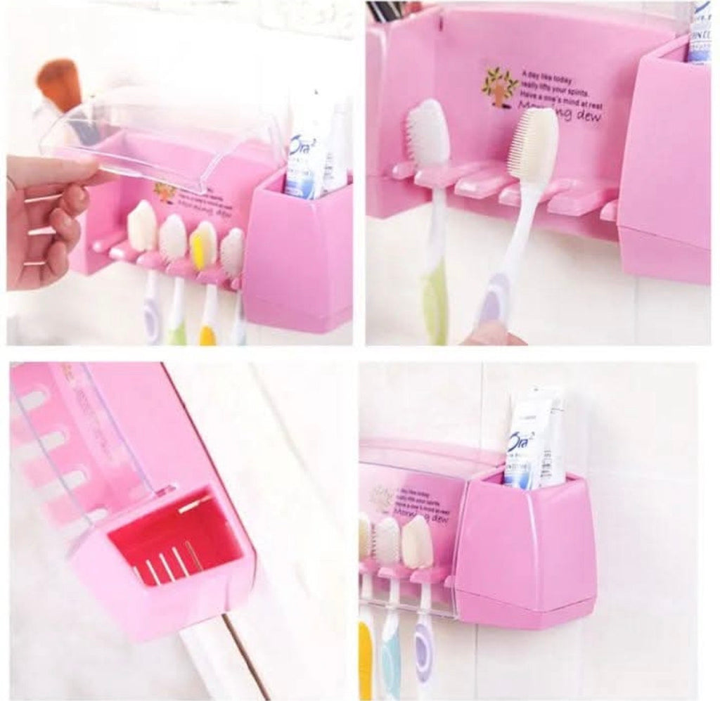 Wall-Mounted Toothbrush Organizer with Cover – Hygienic, Multi-Slot Bathroom Storage