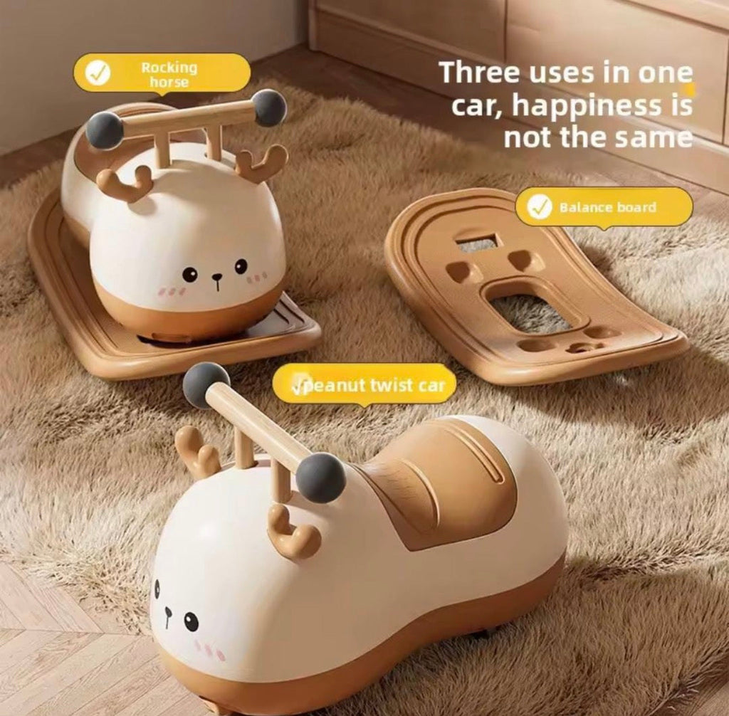3-in-1 Baby Deer Ride-On Car, Rocking Horse & Balance Board – Multifunctional Kids Twist Toy