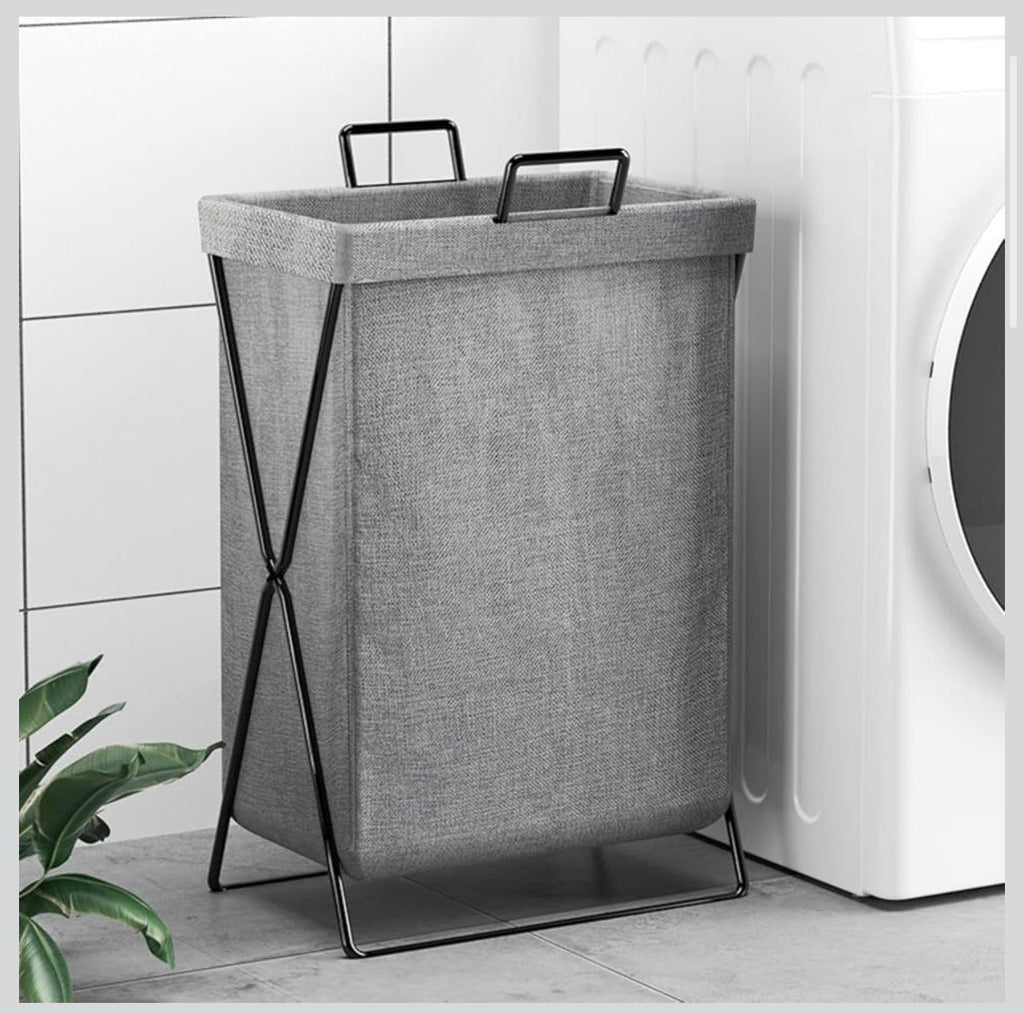 Foldable Fabric Laundry Basket with Metal Frame – Modern Clothes Storage Hamper