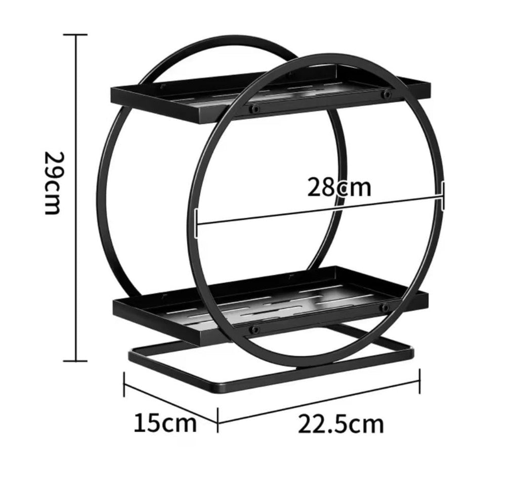 Luxury 2-Tier Round Spice & Condiment Rack – Black Metal Kitchen Organizer Stand
