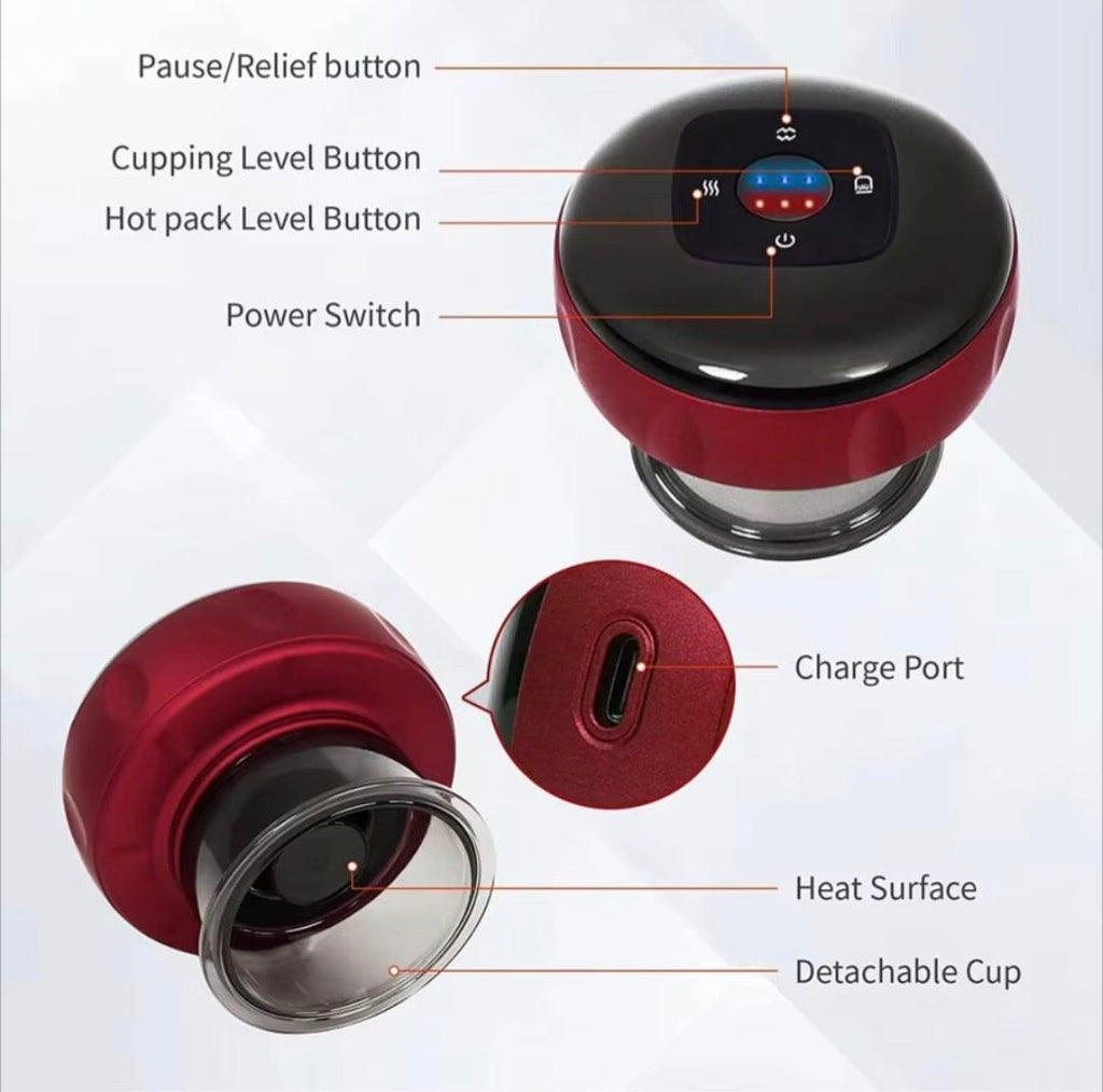 Smart Electric Cupping Therapy Massager – Red & Black Rechargeable Vacuum Suction Muscle Relaxer