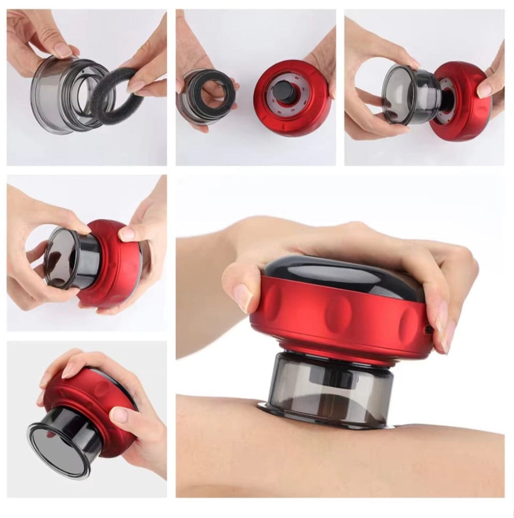 Smart Electric Cupping Therapy Massager – Red & Black Rechargeable Vacuum Suction Muscle Relaxer
