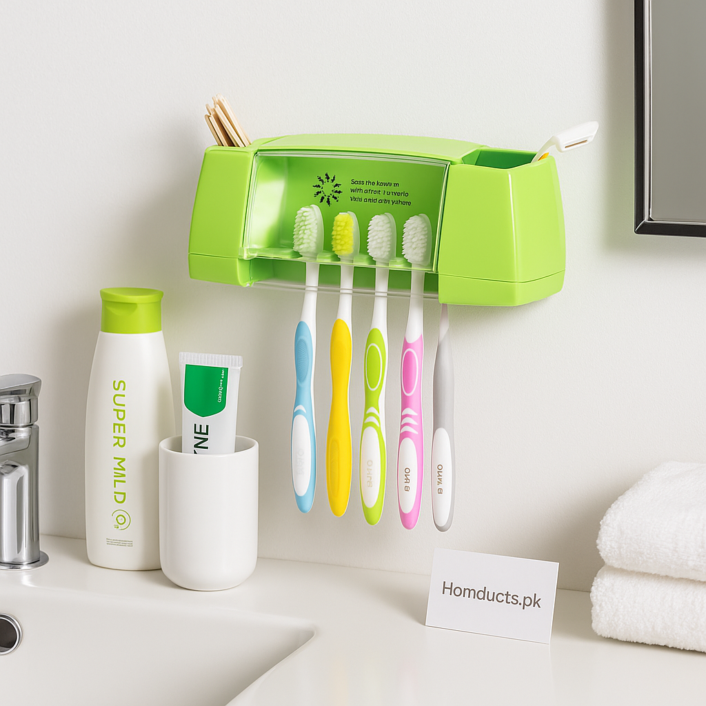 Wall-Mounted Toothbrush Organizer with Cover – Hygienic, Multi-Slot Bathroom Storage