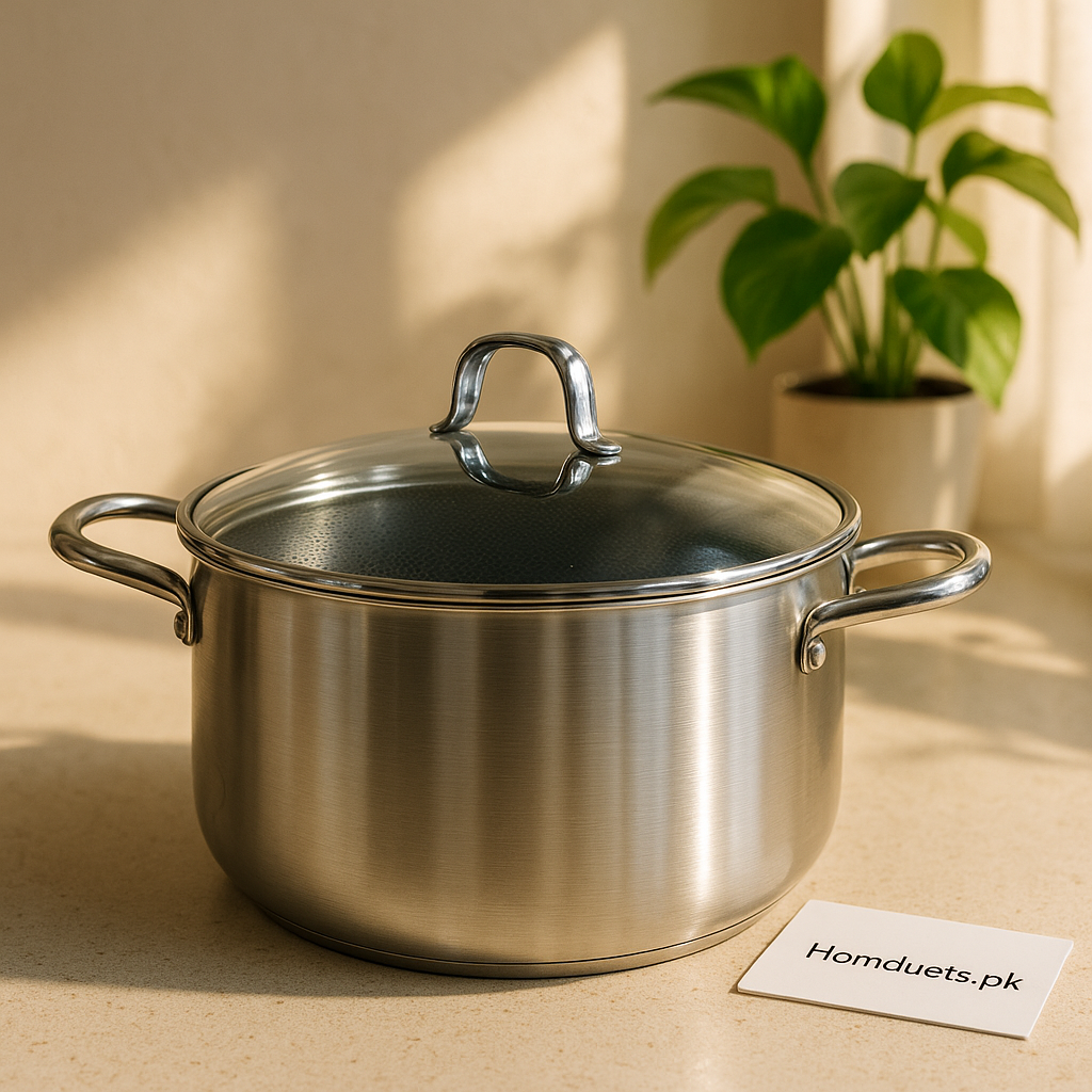 Premium Stainless Steel Cooking Pot with Glass Lid – Honeycomb Non-Stick Coating Deep Stockpot for Everyday Cooking