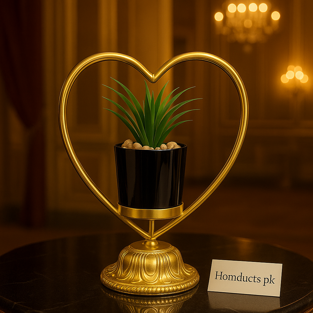 Golden Heart Decorative Mini Plant Stand – Luxury Table Ornament for Home & Office Décor