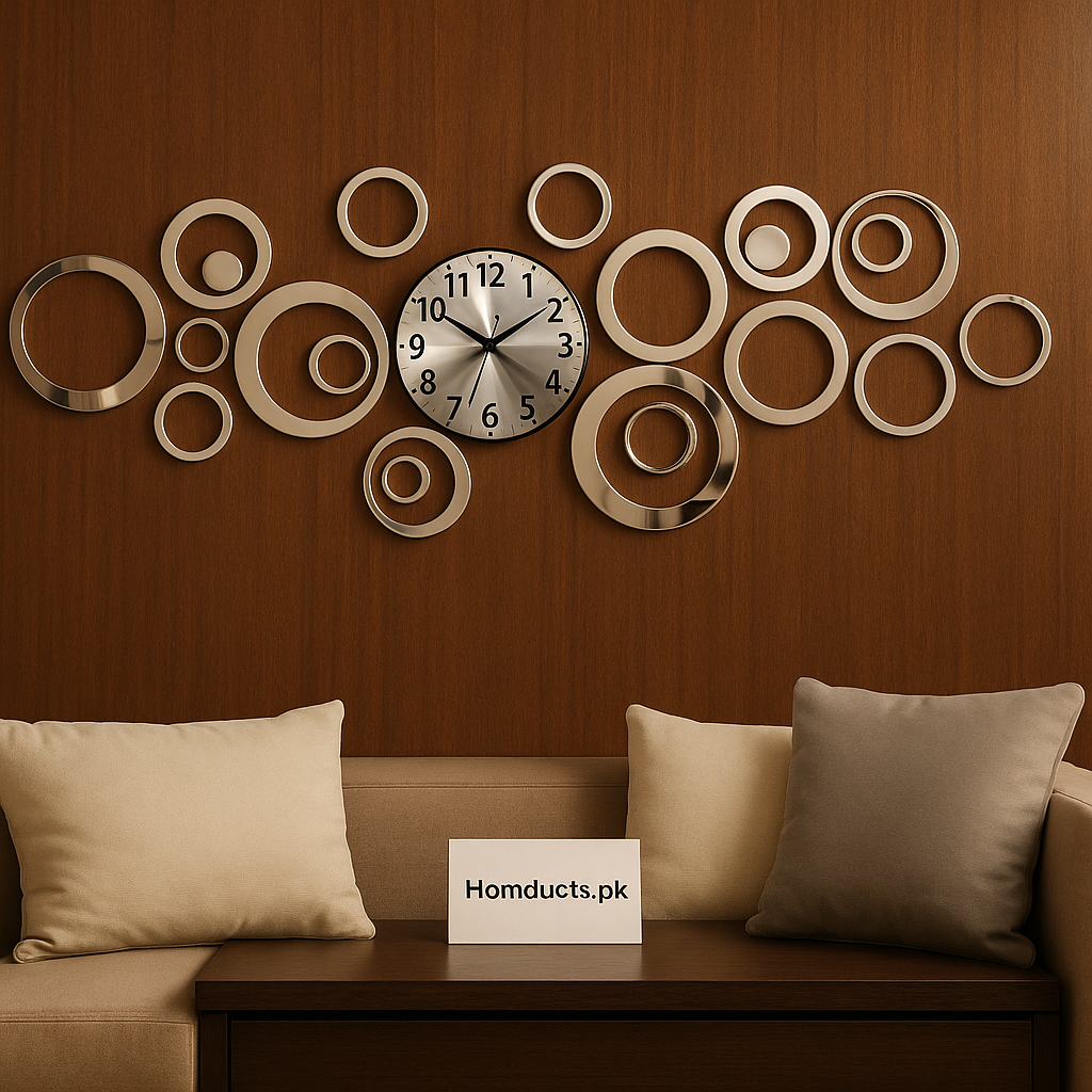 3D Acrylic Mirror Circle Wall Stickers with Clock – Modern DIY Wall Décor Set