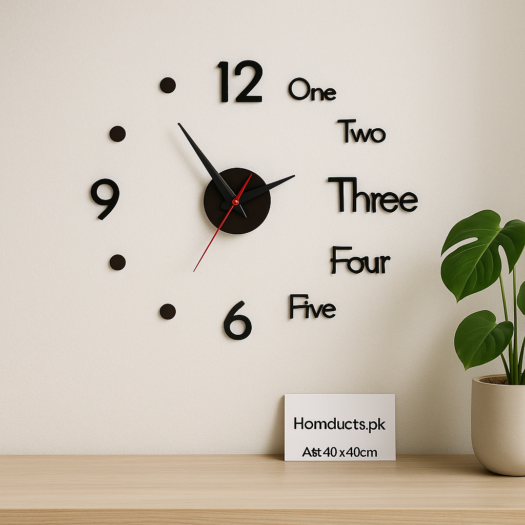 DIY 40x40cm Wall Clock Sticker Set – Modern 3D Acrylic Number Stickers for Home Décor