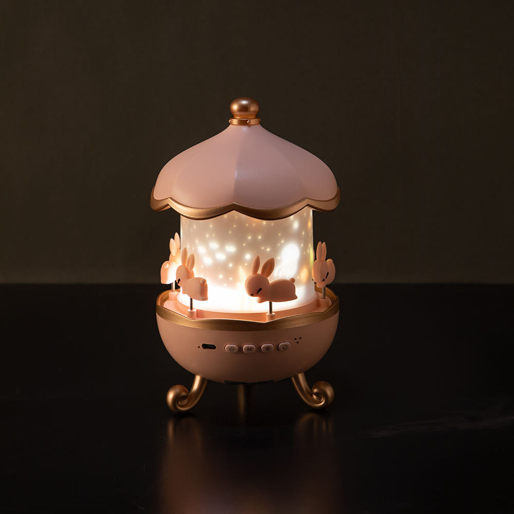 Cute Bunny Carousel Night Lamp – Soft LED Nursery Light, Rotating Rabbit Lamp for Kids & Home Décor
