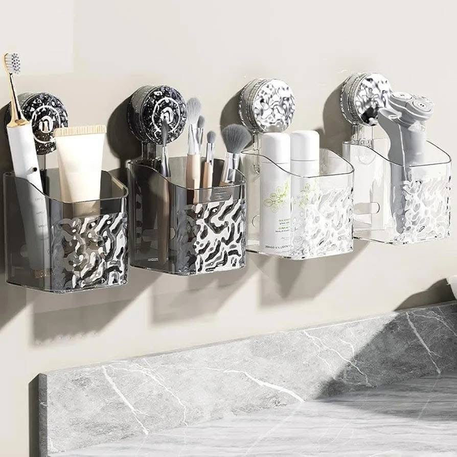 Luxury Crystal-Clear Wall Mounted Bathroom Organizer – Strong Adhesive Shower Storage Rack