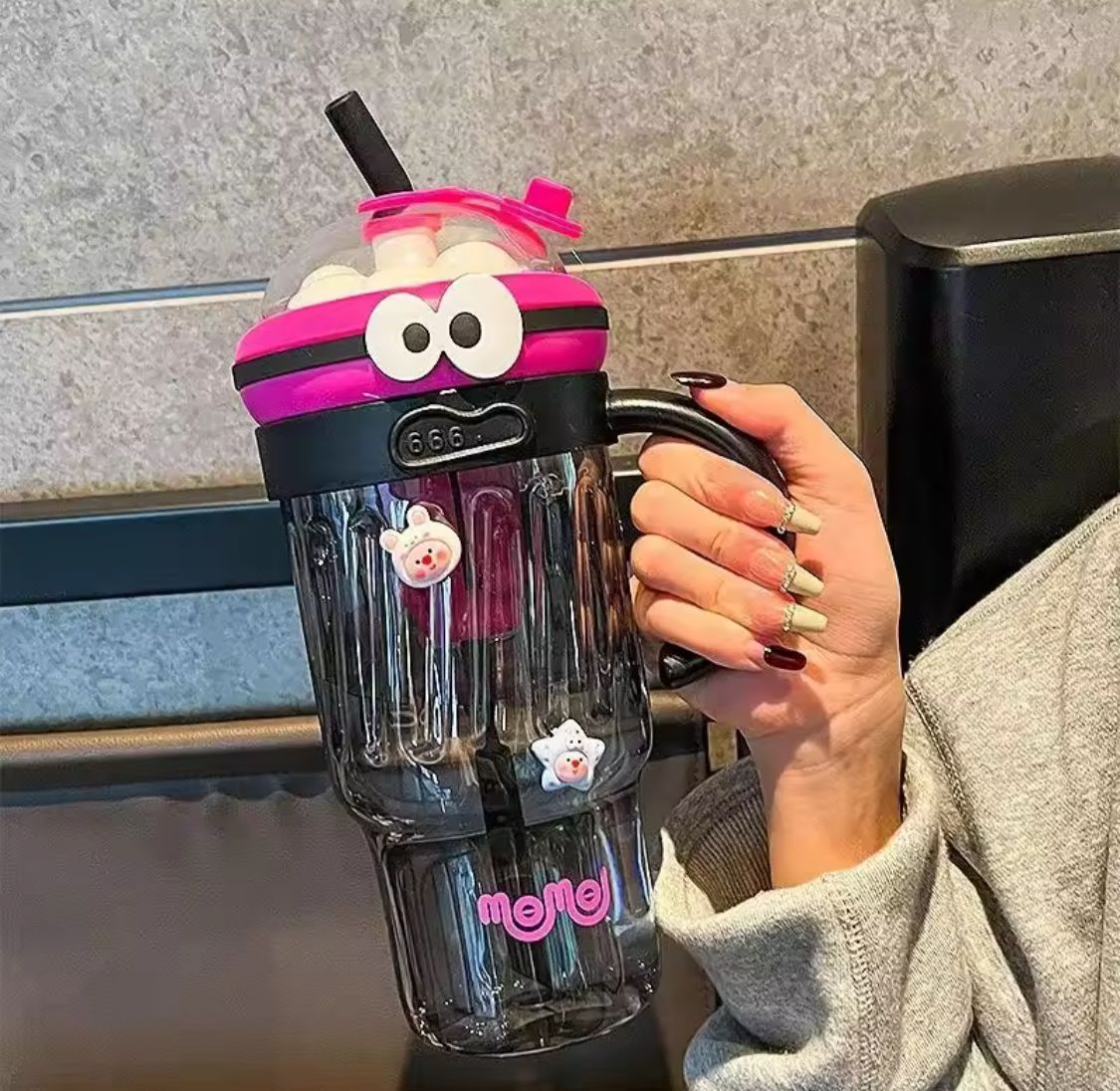 Cartoon Character Mega Tumbler With Straw & Handle – 1280ml | Cute Jumbo Drinking Cup for Kids & Adults | Homducts.pk