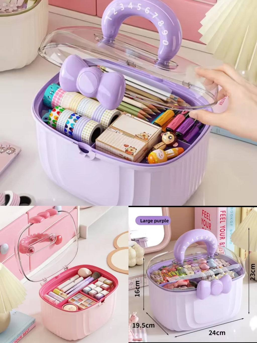 Cute Storage Box with Handle and Bow – Multi-Purpose Organizer Case for Kids Accessories, Toys & Hair Clips